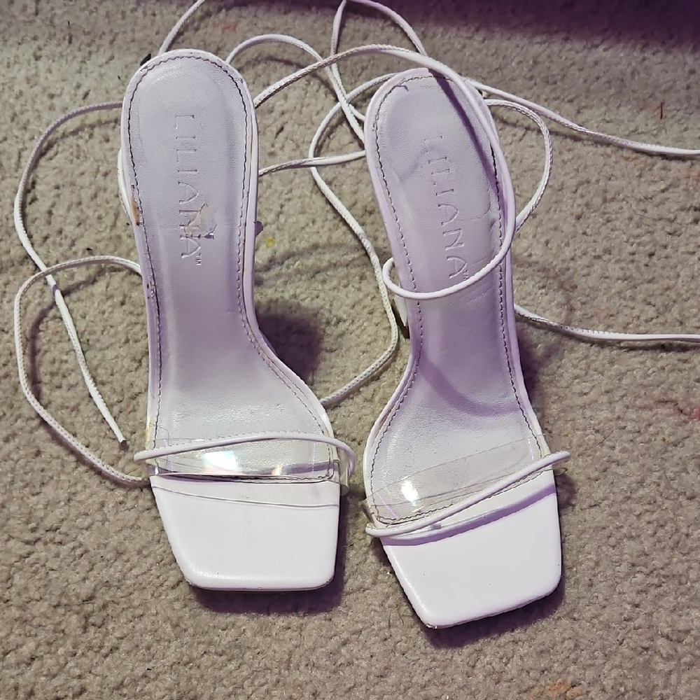 Liliana White Stiletto Heels with Square Toe